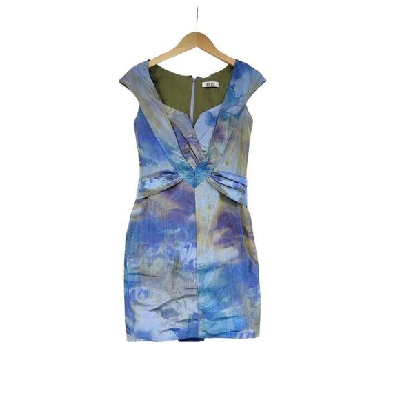 Rene Ruiz Blue Abstract Splatter Metallic Cocktail Dress Formal Womens 4 - Picture 1 of 10